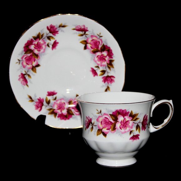 Queen Anne Pink Floral Teacup Set | Ridgway Potteries Vintage Tea Cup & Saucer - Picture 1 of 16